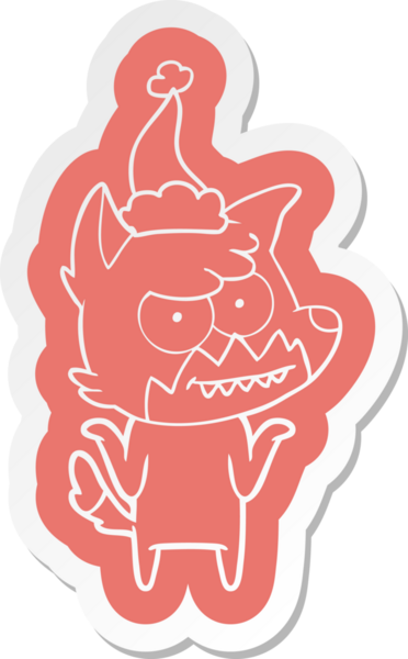 Bir insan tarafından çizilmiş Noel Baba şapkası giymiş sırıtan tilki çıkartması.