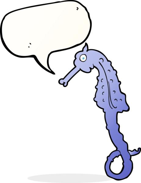 Bir insan tarafından çizilmiş konuşma balonlu deniz atı çizgi filmi.