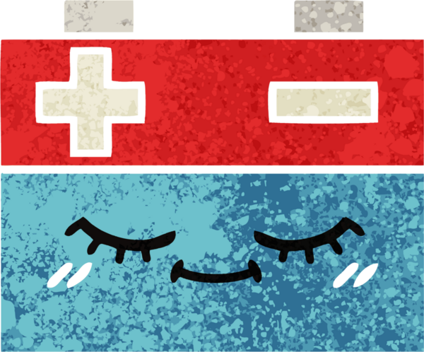 Bir insan tarafından çizilmiş bir araba aküsünün retro çizim tarzı karikatürü