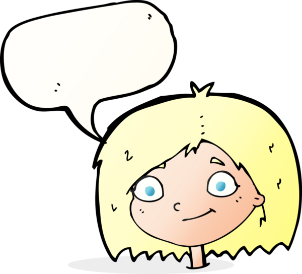 Bir insan tarafından çizilmiş konuşma balonlu mutlu kadın yüzü.