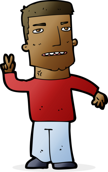 Karikatürist bir insan tarafından çizilmiş barış işareti veriyor.