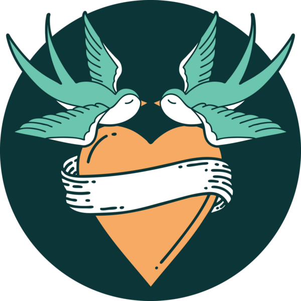 Kırlangıçların ikonik dövme şekli ve bir insan tarafından çizilmiş bir kalp.