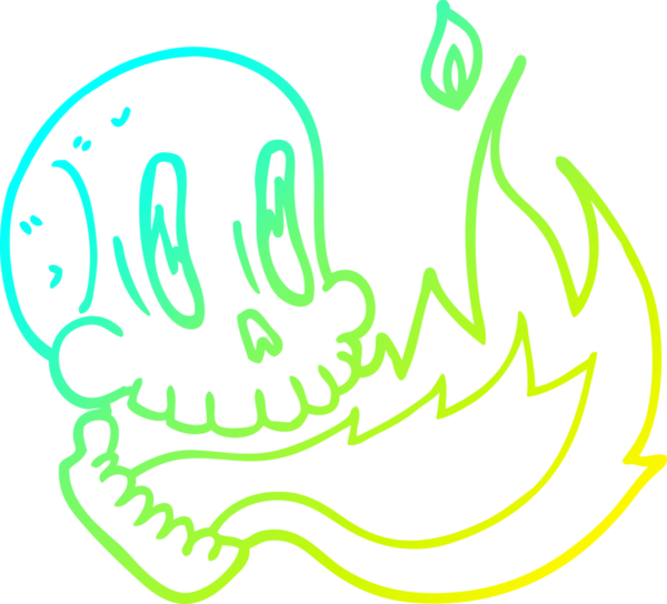 Bir insan tarafından çizilmiş alevli bir kafatası çizgi çizimi.