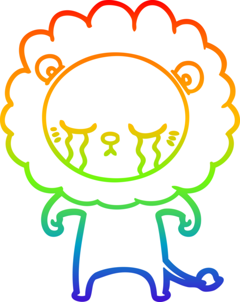 Gökkuşağı gradyan çizgisi bir insan tarafından çizilmiş ağlayan bir aslanın çizimi