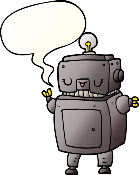 bir insan tarafından çizilmiş, konuşma baloncuklu çizgi film robotu.