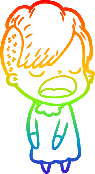 Gökkuşağı gradyan çizgi çizimi bir insan tarafından çizilen havalı hippi kız çizimi