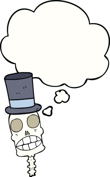 Bir insan tarafından çizilmiş düşünce baloncuklu garip kafatası.