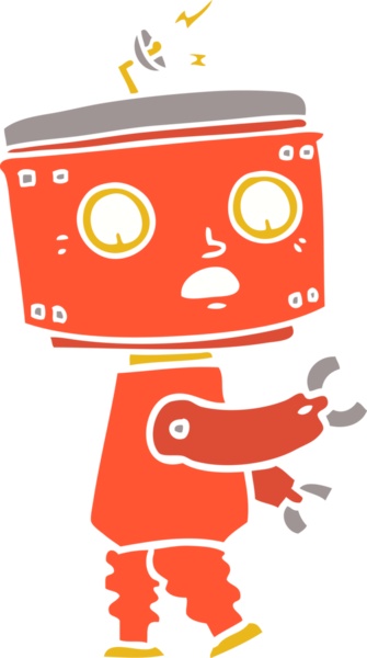 Bir insan tarafından çizilmiş düz renkli çizgi film robotu