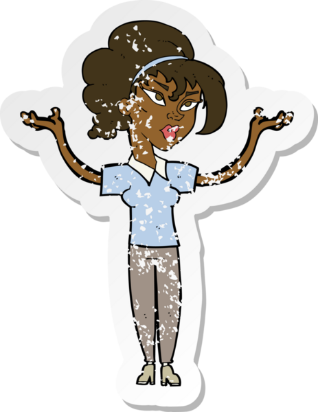 Çizgi filmdeki bir kadının insan tarafından çizilmiş el kaldırma çıkartması.