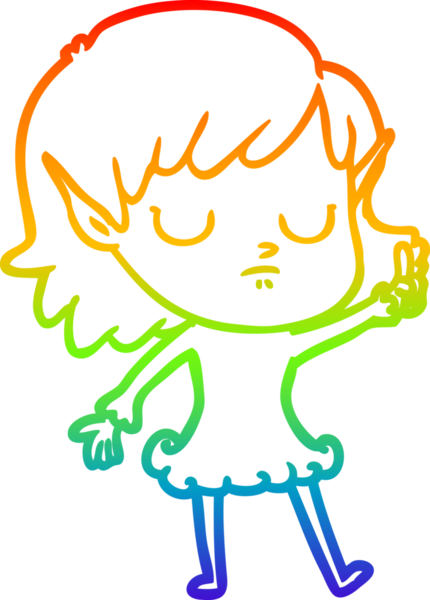 Gökkuşağı gradyan çizgi çizimi bir insan tarafından çizilmiş bir elf kızı