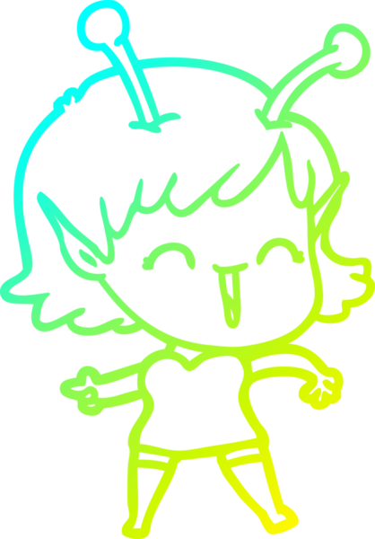 Soğuk gradyan çizgisi, bir insan tarafından çizilmiş gülen uzaylı bir kızın çizimi.