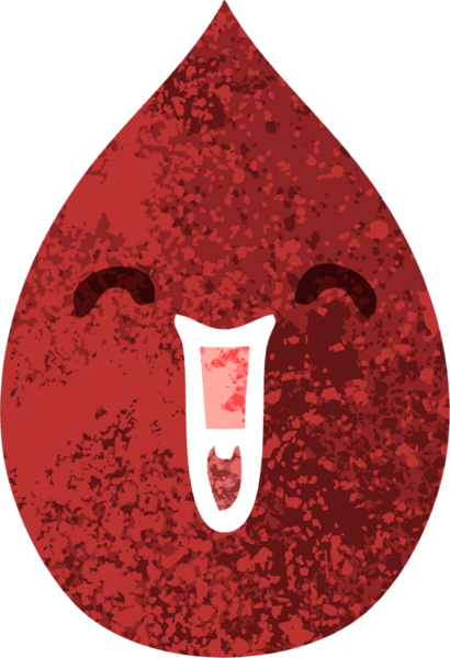 Retro illüstrasyon tarzı tuhaf bir çizgi film. Bir insan tarafından çizilmiş duygusal kan damlası.