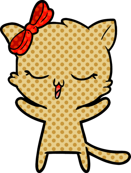 Bir insan tarafından çizilmiş kafasında yay olan çizgi film kedisi.