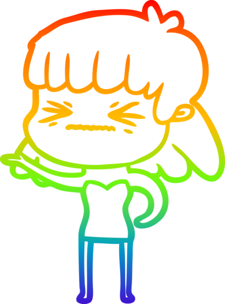 Gökkuşağı gradyan çizimi bir insan tarafından çizilmiş kızgın bir kız çizgi filmi