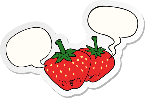 Bir insan tarafından çizilmiş konuşma balonu çıkartmalı çilekler.