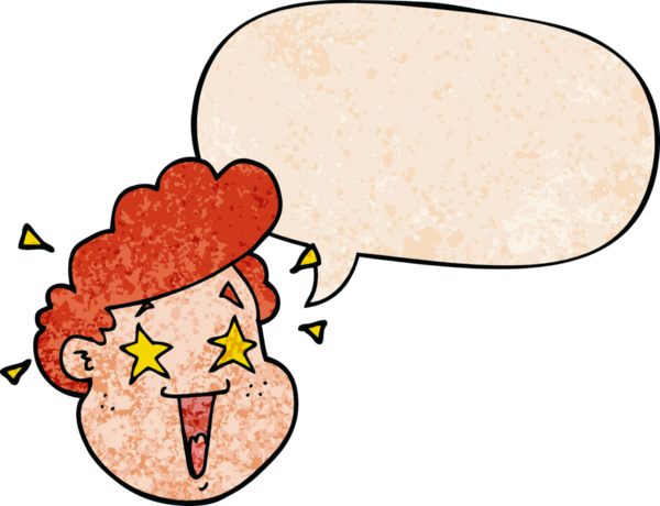 bir insan tarafından çizilmiş eski dokuda konuşma baloncuğu ile çizgi film mutlu yüzü