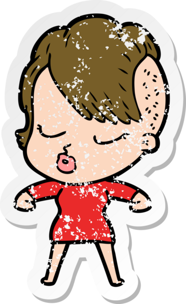 Çizgi film çıkartması. Bir insan tarafından çizilmiş güzel hippi kız.