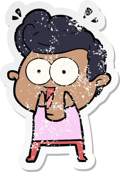 Bir insan tarafından çizilmiş heyecanlı bir karikatür çıkartması.