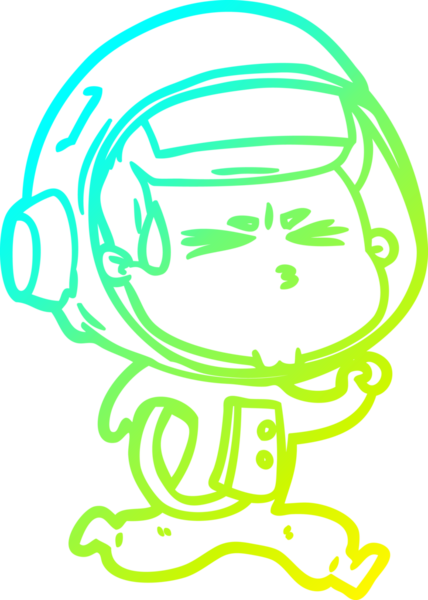 Bir insan tarafından çizilen soğuk gradyan çizgi çizimi stresli astronot