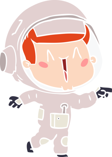 Mutlu düz renkli çizgi film astronotu bir insan tarafından çizilmiş.