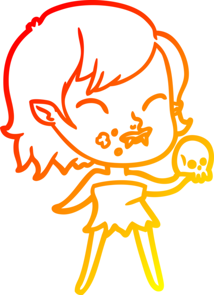 Bir insan tarafından çizilmiş yanağında kan olan vampir bir kızın çizgi film çizimi.