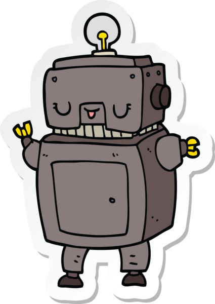 Bir insan tarafından çizilmiş robot karikatür çıkartması.