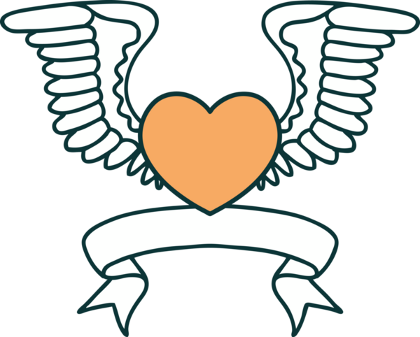 Bir insan tarafından çizilmiş kanatlı bir kalbin bayrağıyla geleneksel dövme.