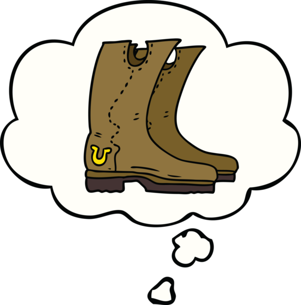 Bir insan tarafından çizilmiş düşünce balonlu kovboy çizmeleri.