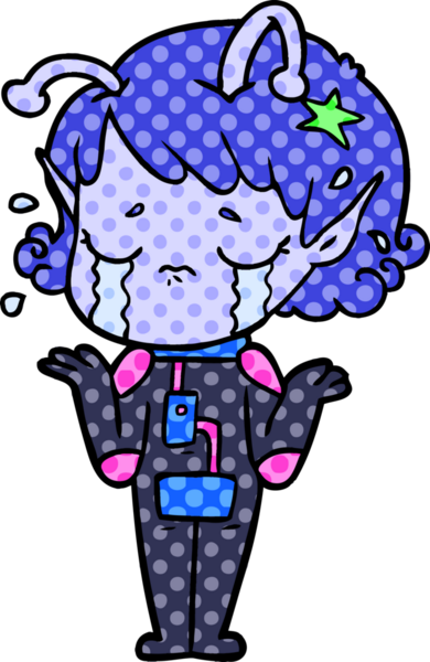 Bir insan tarafından çizilmiş ağlayan uzaylı kız çizgi filmi.