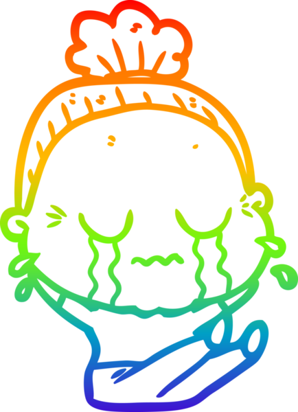 Gökkuşağı gradyan çizgi çizimi bir insan tarafından çizilmiş ağlayan yaşlı bir kadın