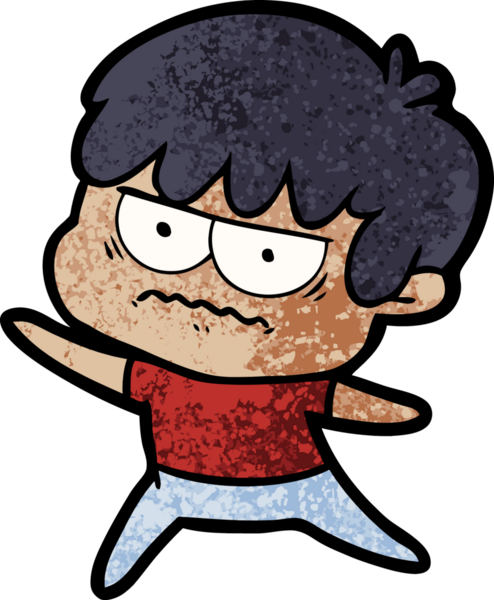 Bir insan tarafından çizilmiş sinirli çizgi film çocuğu.