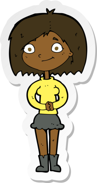 Bir insan tarafından çizilmiş mutlu bir kadının çıkartması.