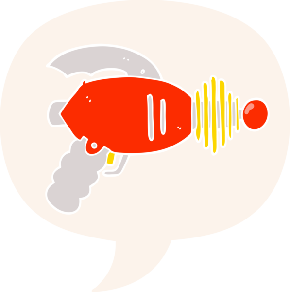 bir insan tarafından çizilmiş, konuşma baloncuklu çizgi film silahı.