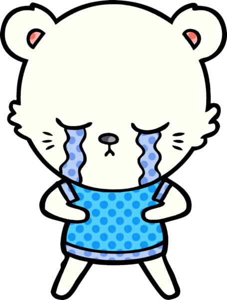 Bir insan tarafından çizilmiş üzgün küçük kutup ayısı çizgi filmi.