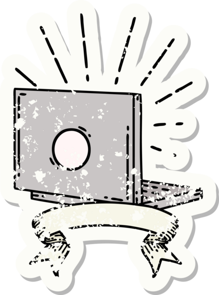 Bir insan tarafından çizilmiş eski bir dövme dizüstü bilgisayar etiketi.