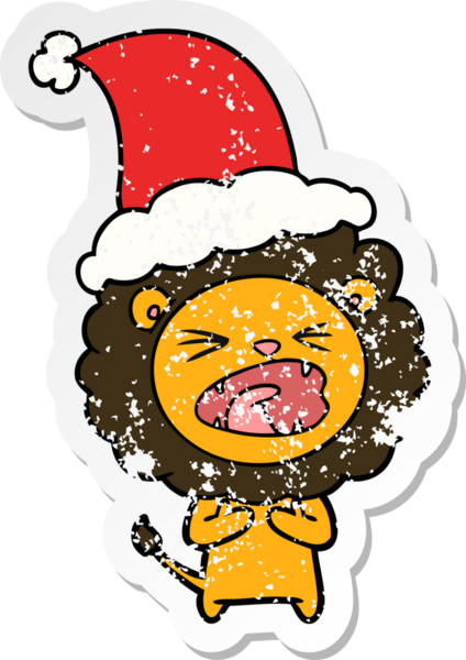 Bir insan tarafından çizilmiş Noel Baba şapkası takan bir aslanın el yazısı.