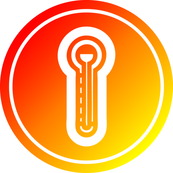 Bir insan tarafından çizilmiş sıcak eğimli cam termometre dairesel simgesi