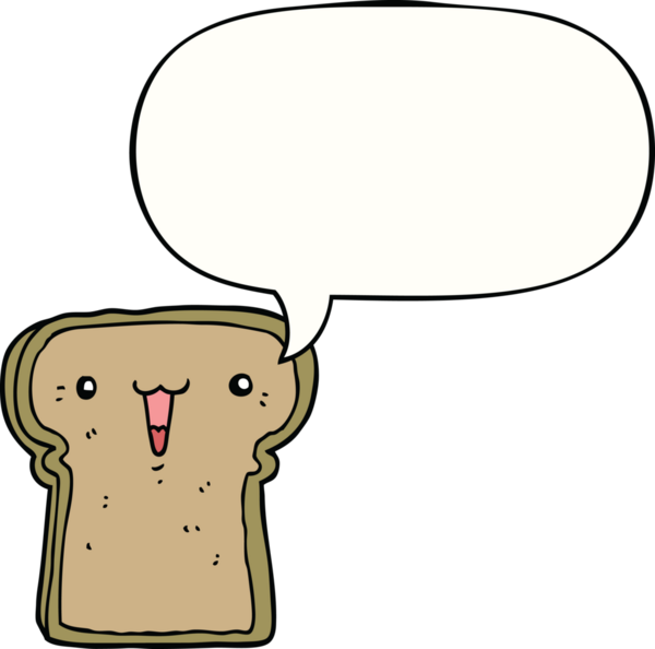 Bir insan tarafından çizilmiş konuşma balonlu tatlı çizgi film tostu.