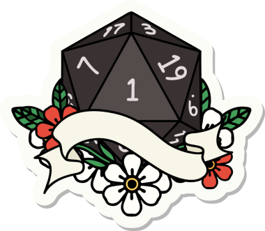 Bir insan tarafından çizilmiş doğal bir d20 zar etiketi.