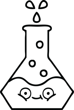 Bir insan tarafından çizilmiş bir bilim şişesinin çizgi çizimi.