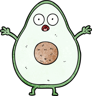 Bir insan tarafından çizilmiş avokado çizgi filmi.