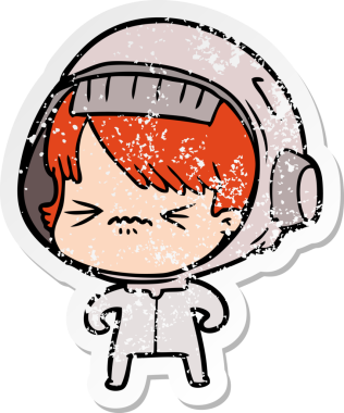 Bir insan tarafından çizilmiş kızgın bir uzay kızının sıkıntılı çıkartması.