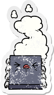 Bir insan tarafından çizilmiş aşırı ısınan bilgisayar çipinin sıkıntılı çıkartması.