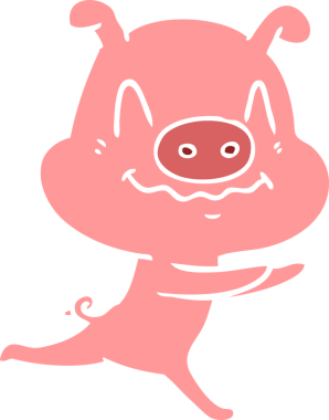 Bir insan tarafından çizilen düz renkli çizgi film domuzu.