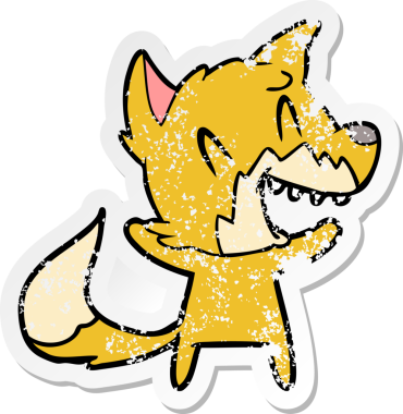 Bir insan tarafından çizilmiş gülen tilki çizgi filminin sıkıntılı çıkartması.