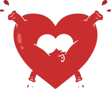 Bir insan tarafından çizilmiş düz renkli karikatür kalp.