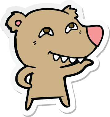 Bir insan tarafından çizilmiş dişleri gösteren bir çizgi film ayısının çıkartması.