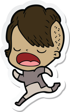 Bir insan tarafından çizilmiş havalı bir hippi kızın karikatür çıkartması.