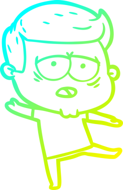 Bir insan tarafından çizilmiş, yorgun bir adamın soğuk çizgi çizimi.