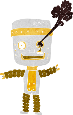 Bir insan tarafından çizilmiş komik altın robot.